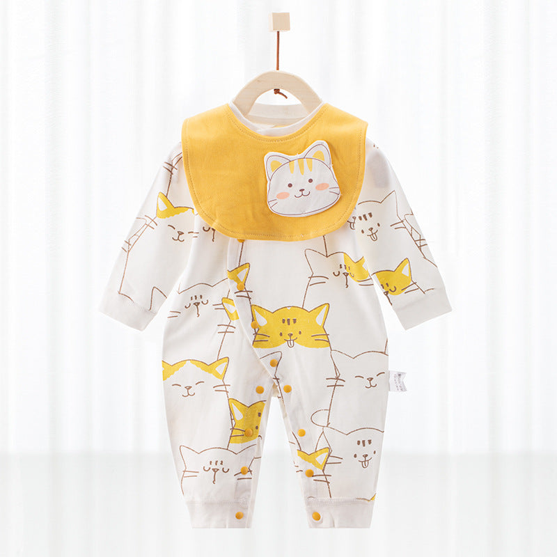 Baby's Pure Cotton Thermal Jumpsuit Yellow cat 0 - Tophatter Daily Deals