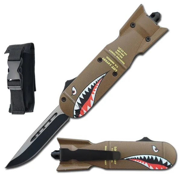 7.25" Shark Bomb Fighter Out The Front OTF Automatic Knife - TOPHATTER'S ARMORY DEALS Collectible Weapons - Tophatter Daily Deals