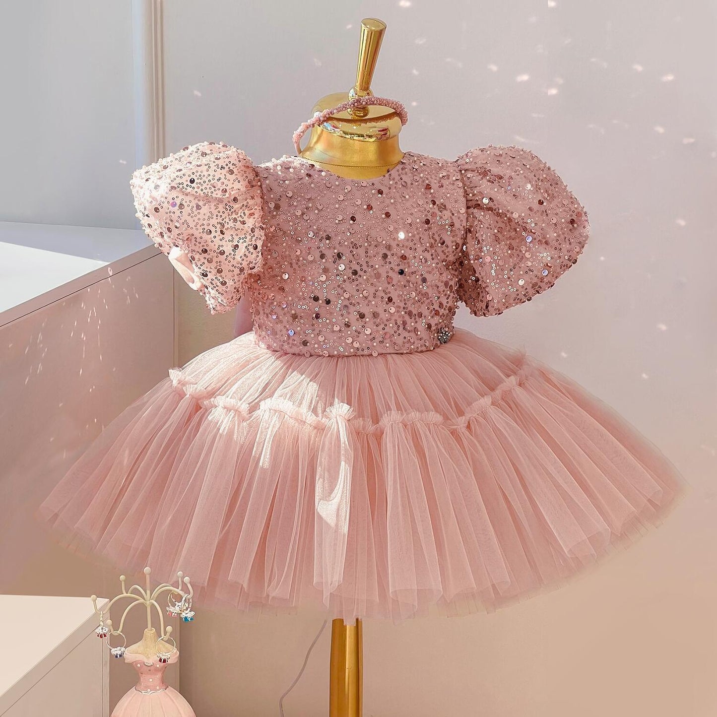 Baby Girl Sequin Ball Performance Costume Birthday Fluffy Gauze Princess Dress 0 - Tophatter Daily Deals