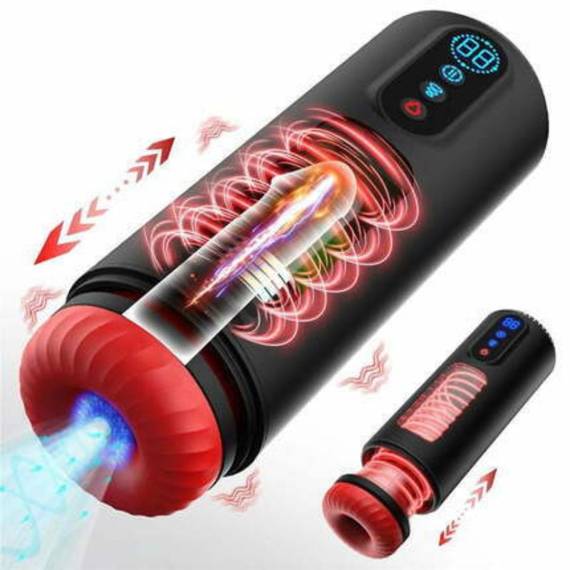 Acmejoy - 9 Telescopic Vibration Sucking Heated Aircraft Male Stroker Black Masturbation Cup - Tophatter Daily Deals