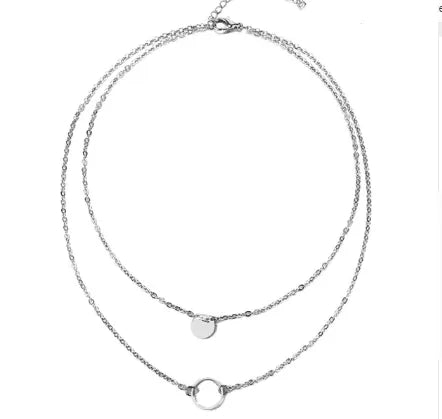 New Summer Multi Layer Sequined Choker Necklace For Women Gold Color Double Layer Round Pendant Necklace Fashion Jewelry Silver Necklaces - Tophatter Daily Deals