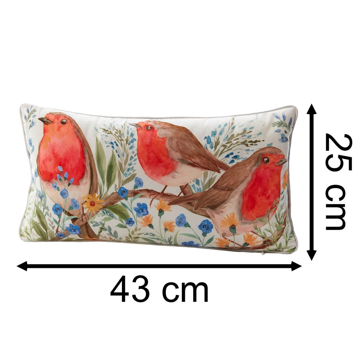Robin Forget Me Not Cushion | Soft Velour Scatter Pillow with Watercolour Bird Cushion - Tophatter Daily Deals