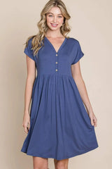 BOMBOM V-Neck Short Sleeve Dress Casual Dresses - Tophatter Daily Deals