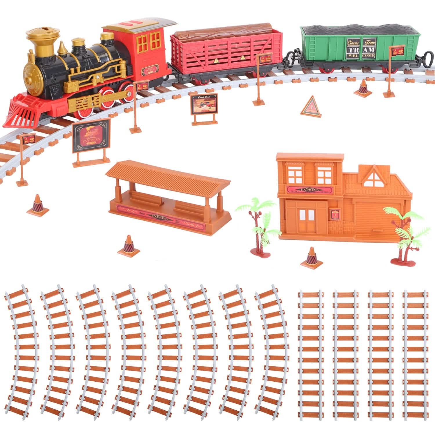 193-Piece: Electric Train Set Steam Locomotive Passenger Coach Coal Car Christmas Train Toys & Games - Tophatter Daily Deals