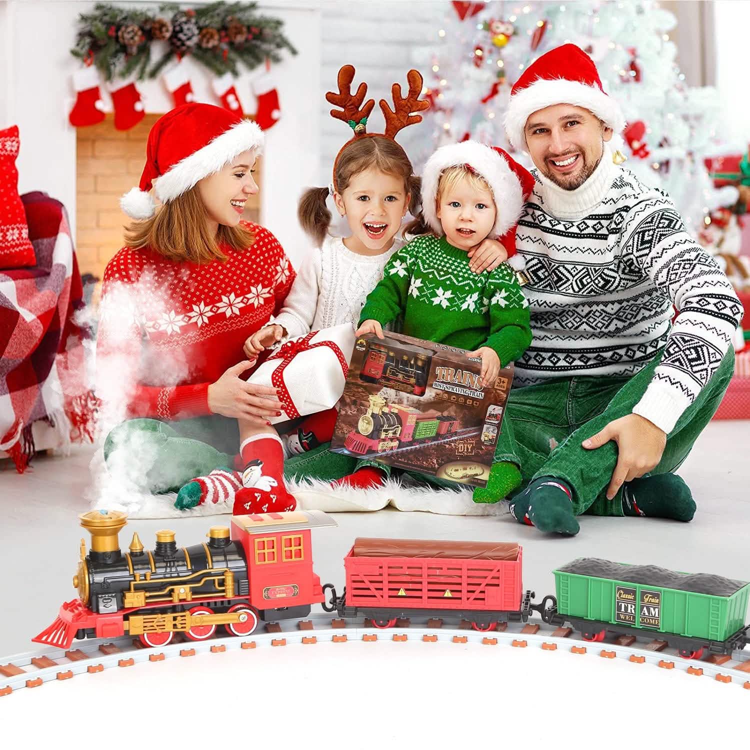 193-Piece: Electric Train Set Steam Locomotive Passenger Coach Coal Car Christmas Train Toys & Games - Tophatter Daily Deals