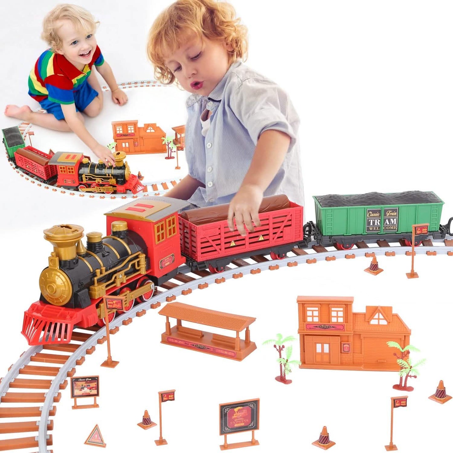 193-Piece: Electric Train Set Steam Locomotive Passenger Coach Coal Car Christmas Train Toys & Games - Tophatter Daily Deals
