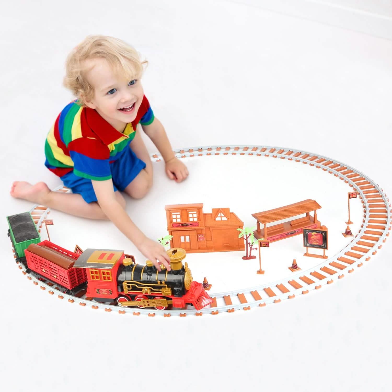 193-Piece: Electric Train Set Steam Locomotive Passenger Coach Coal Car Christmas Train Toys & Games - Tophatter Daily Deals