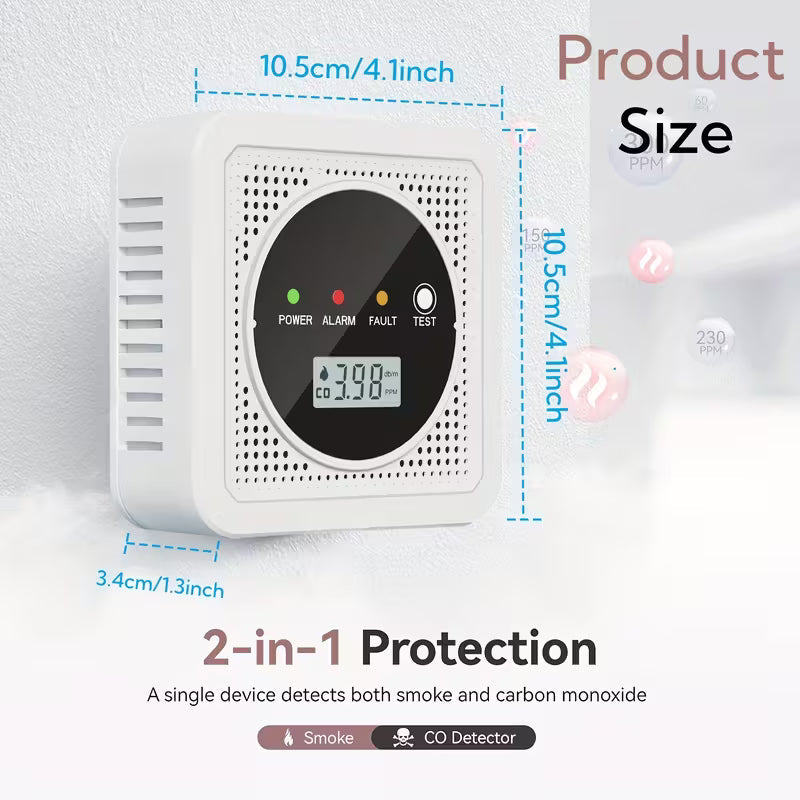 Dual Sensor Smoke & Carbon Monoxide Detector Alarm with LCD Display Smart Home & Security - Tophatter Daily Deals