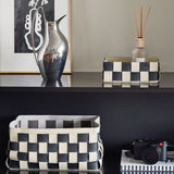 Black And White Hand Woven Storage Basket PU Black color blocking S L 0 - Tophatter Daily Deals