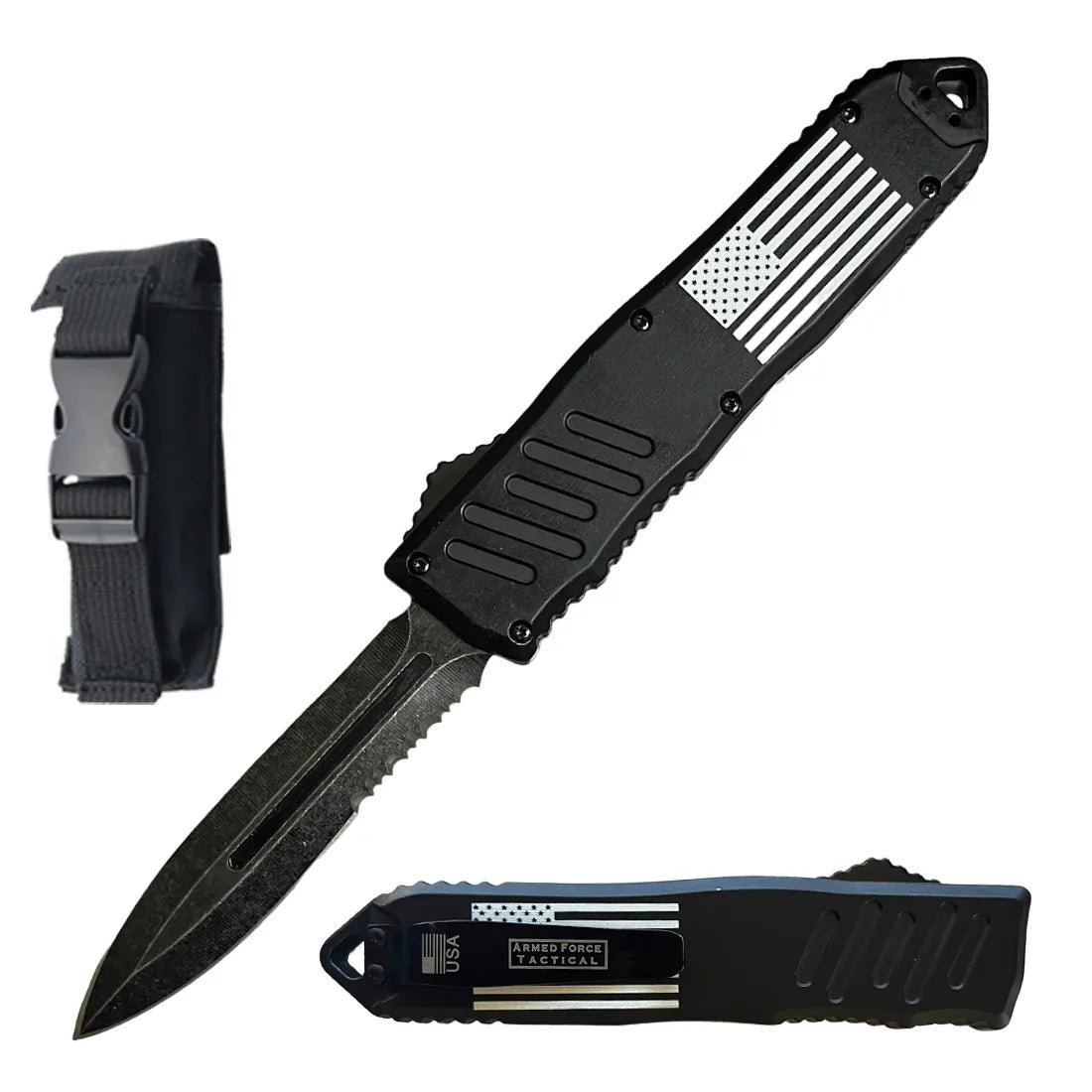9" Havoc Military USA Flag Black OTF Dual Action Automatic Knife - TOPHATTER'S ARMORY DEALS Collectible Weapons - Tophatter Daily Deals
