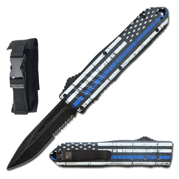 9" Havoc Military USA Flag Blue OTF Dual Action Automatic Knife - TOPHATTER'S ARMORY DEALS Collectible Weapons - Tophatter Daily Deals