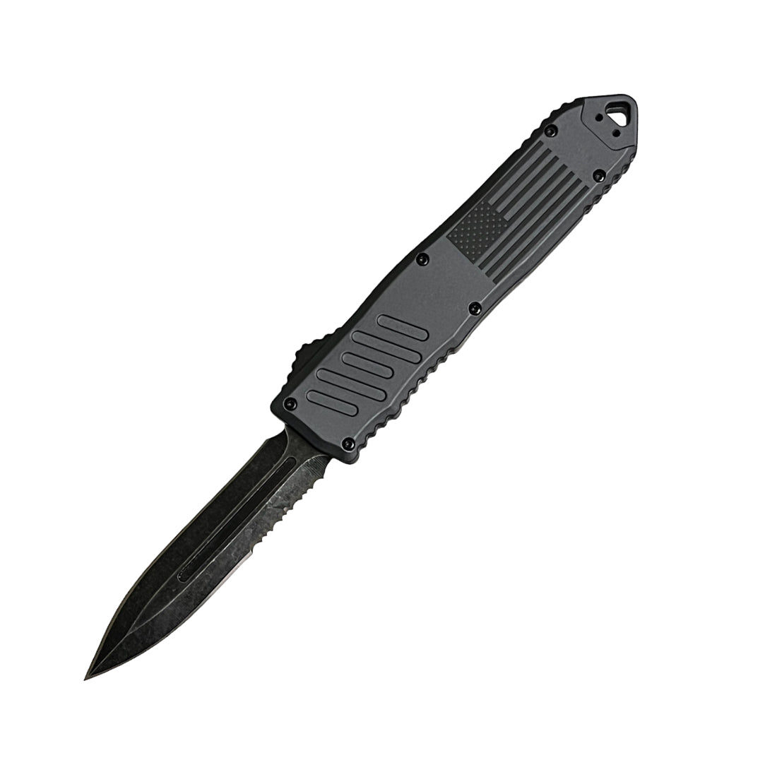 5.5" Automatic OTF Knife w/ Half Serrated Dagger Blade Gray - Tophatter Daily Deals