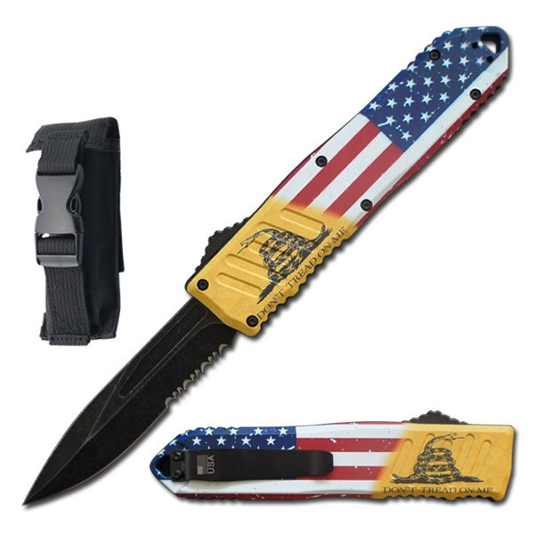 9" American Flag Dont Tread Me OTF Dual Action Automatic Knife - TOPHATTER'S ARMORY DEALS Collectible Weapons - Tophatter Daily Deals