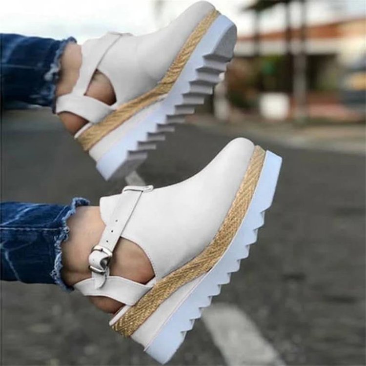 Baotou wedge sandals women's shoes Roman women White 0 - Tophatter Daily Deals