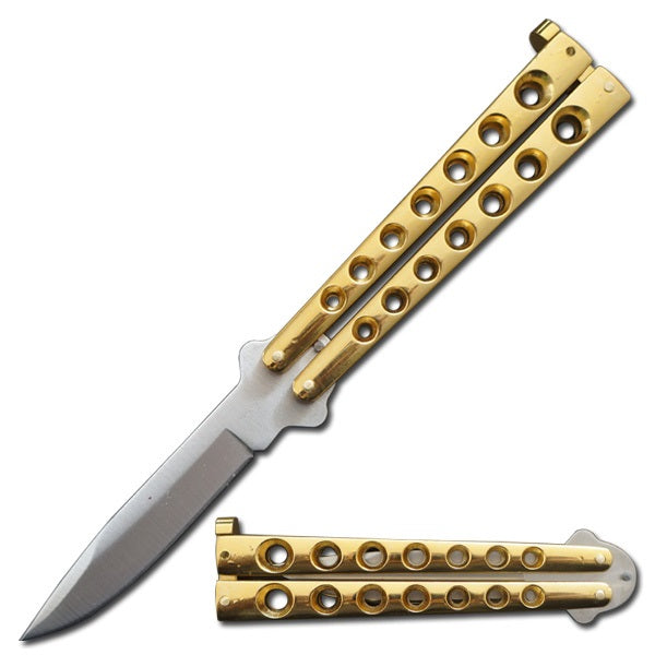 5.25" Closed Length Helix Butterfly Balisong Knife - Gold - Tophatter's Guns'N'Weapons Store Collectible Weapons - Tophatter Daily Deals