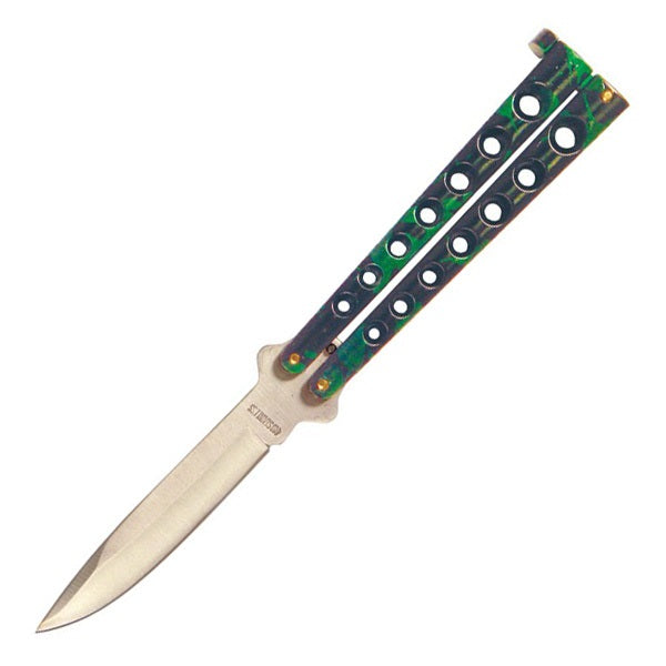 5.25" Closed Length Helix Butterfly Balisong Knife - Green - Tophatter's Inc. Weapons Store Online Collectible Weapons - Tophatter Daily Deals