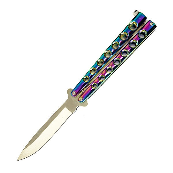 5.25" Closed Length Helix Butterfly Balisong Knife - Rainbow - TOPHATTER'S ARMORY DEALS Collectible Weapons - Tophatter Daily Deals