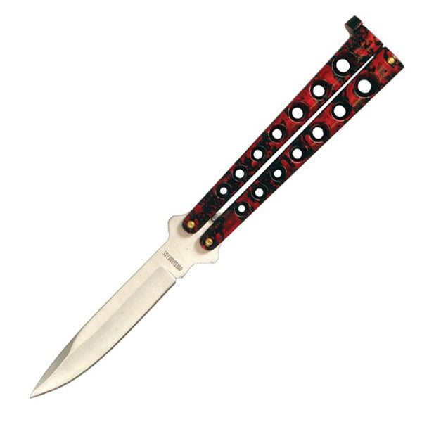 5.25" Closed Length Helix Butterfly Balisong Knife - Red - Tophatter's Guns'N'Weapons Store Collectible Weapons - Tophatter Daily Deals