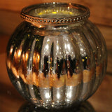 Antique Silver Mercury Effect 13cm x 11.5cm Ribbed Candle Pot Tealight Holder Candle Holder - Tophatter Daily Deals