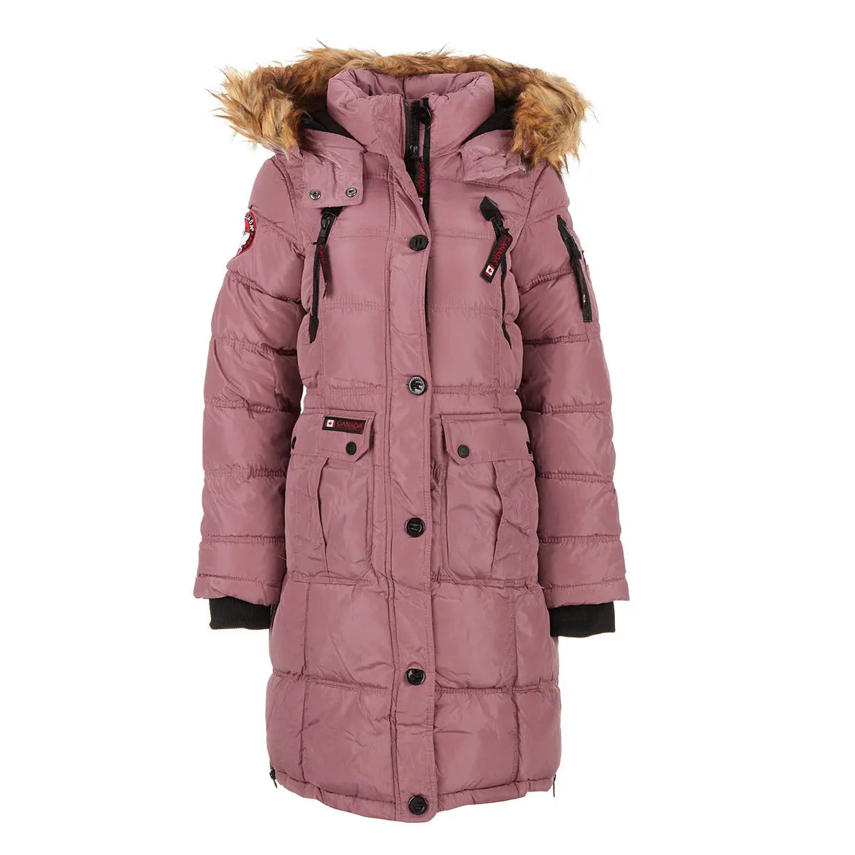 Canada Weather Gear Women's Long Puffer with Faux Fur and Sherpa Lined Hood Pink Haze Natural Puffer - Tophatter Daily Deals