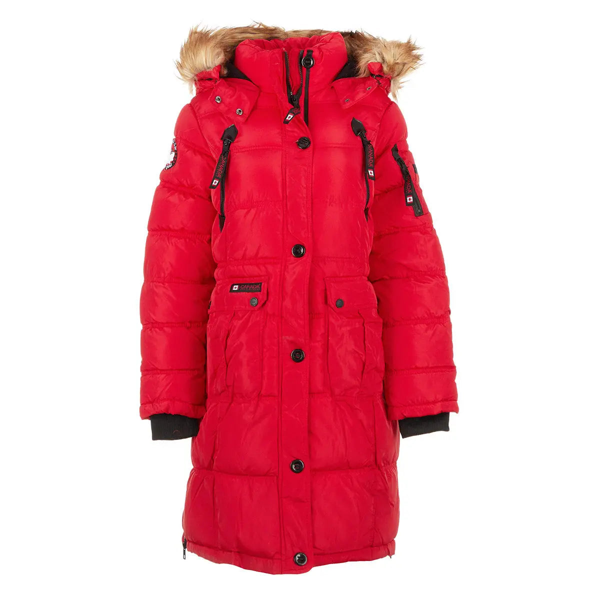 Canada Weather Gear Women's Long Puffer with Faux Fur and Sherpa Lined Hood Red Natural Puffer - Tophatter Daily Deals