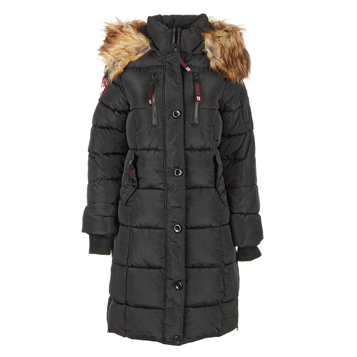 Canada Weather Gear Women's Long Puffer with Faux Fur Trim Hood Black Puffer - Tophatter Daily Deals