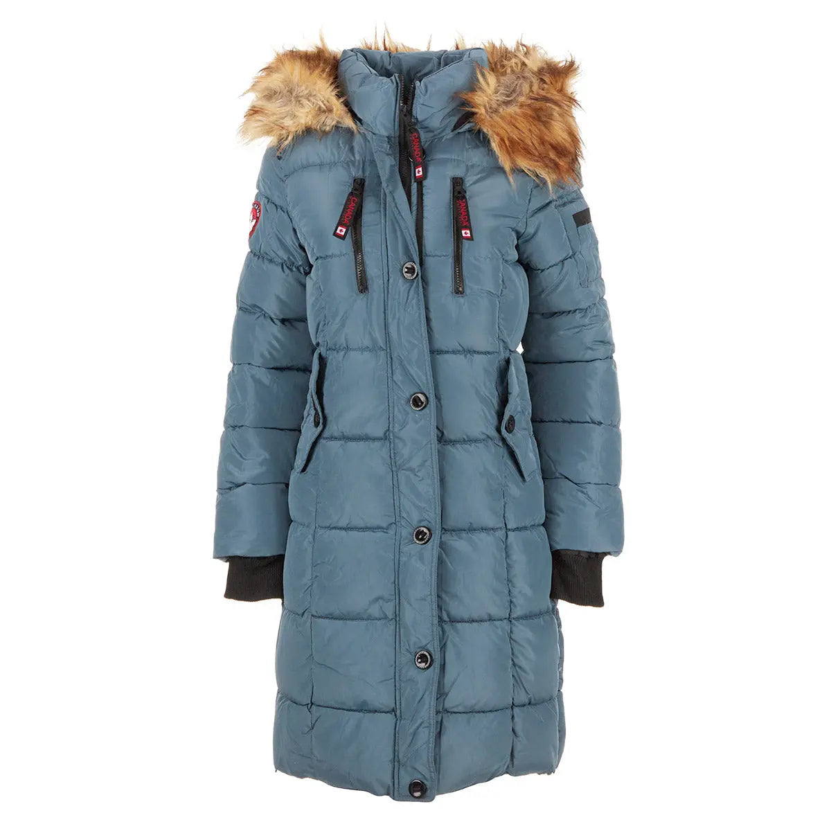 Canada Weather Gear Women's Long Puffer with Faux Fur Trim Hood Teal Ocean Puffer - Tophatter Daily Deals