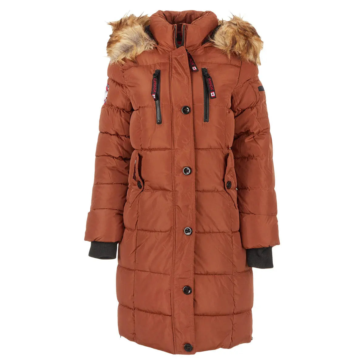 Canada Weather Gear Women's Long Puffer with Faux Fur Trim Hood Pecan Puffer - Tophatter Daily Deals