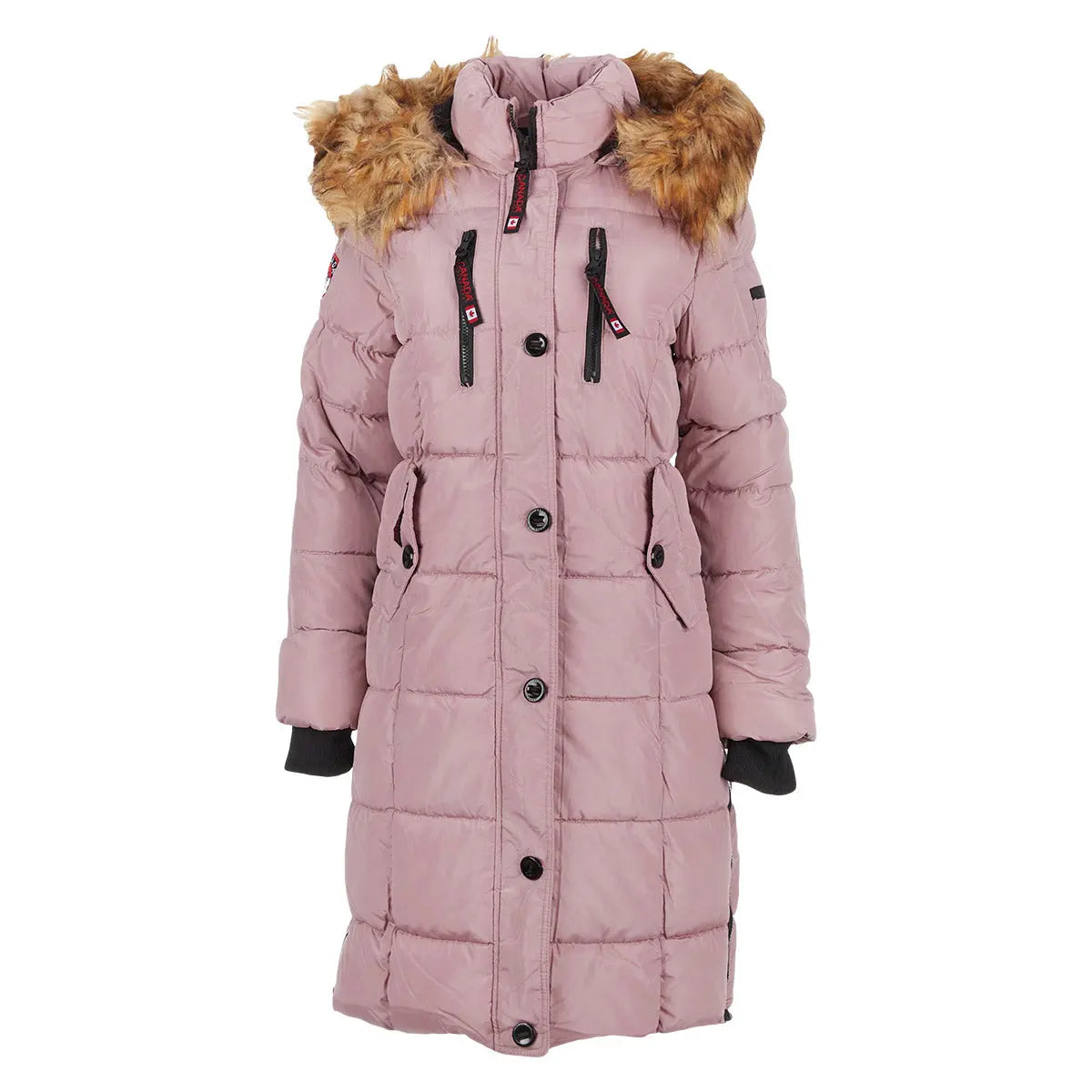 Canada Weather Gear Women's Long Puffer with Faux Fur Trim Hood Dusty Rose Puffer - Tophatter Daily Deals