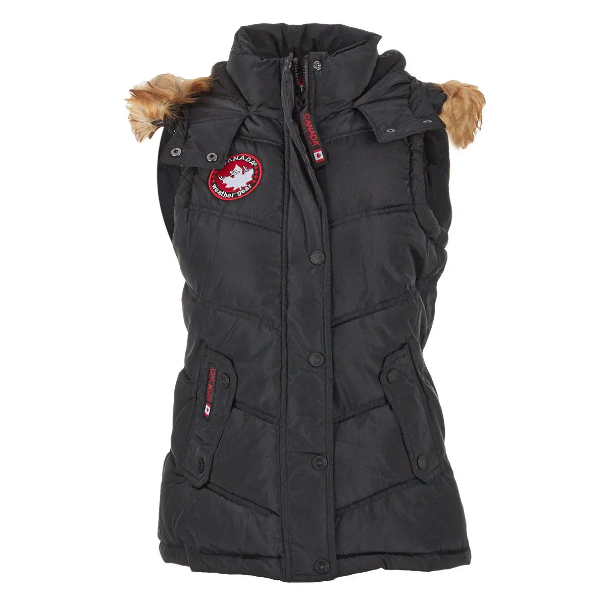 Canada Weather Gear Women's Puffer Vest with Faux Fur Trim Hood Black Vests - Tophatter Daily Deals