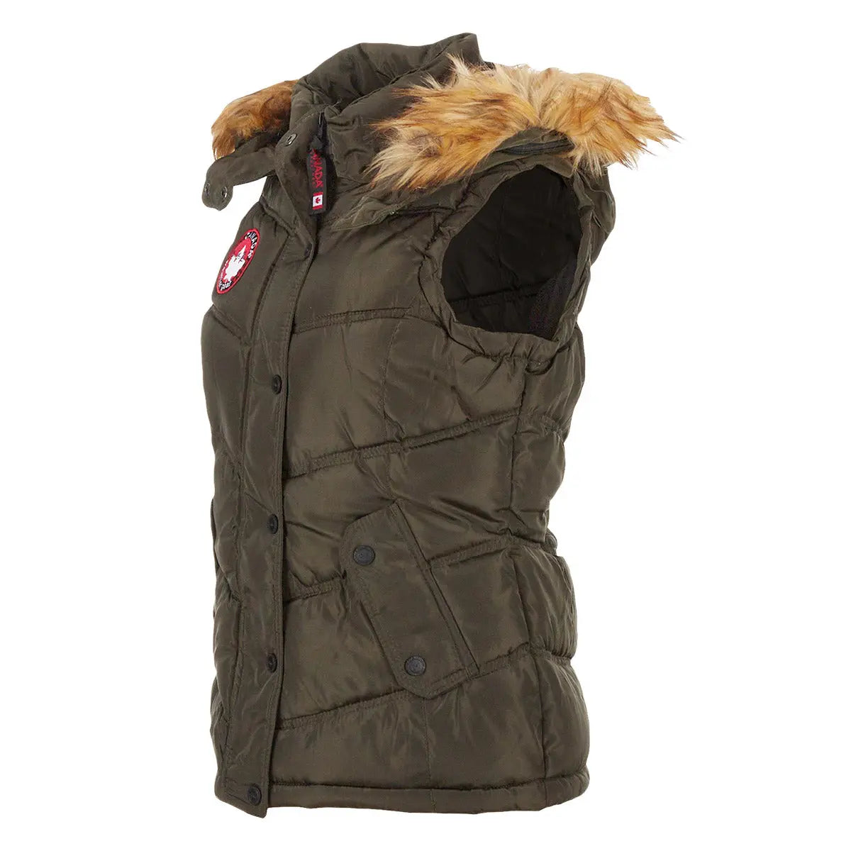 Canada Weather Gear Women's Puffer Vest with Faux Fur Trim Hood Vests - Tophatter Daily Deals