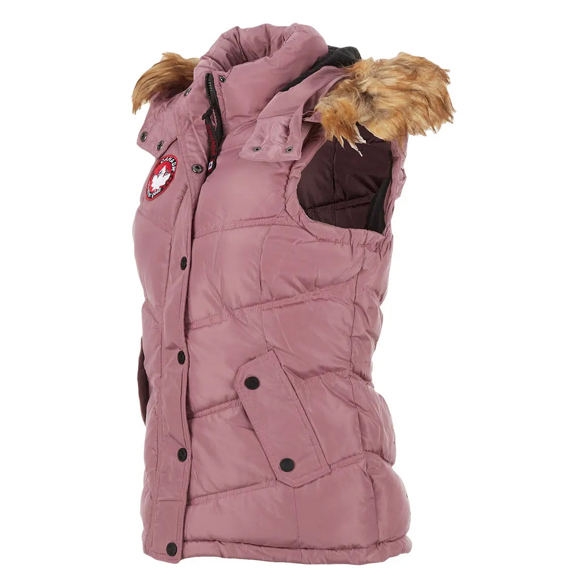 Canada Weather Gear Women's Puffer Vest with Faux Fur Trim Hood Vests - Tophatter Daily Deals