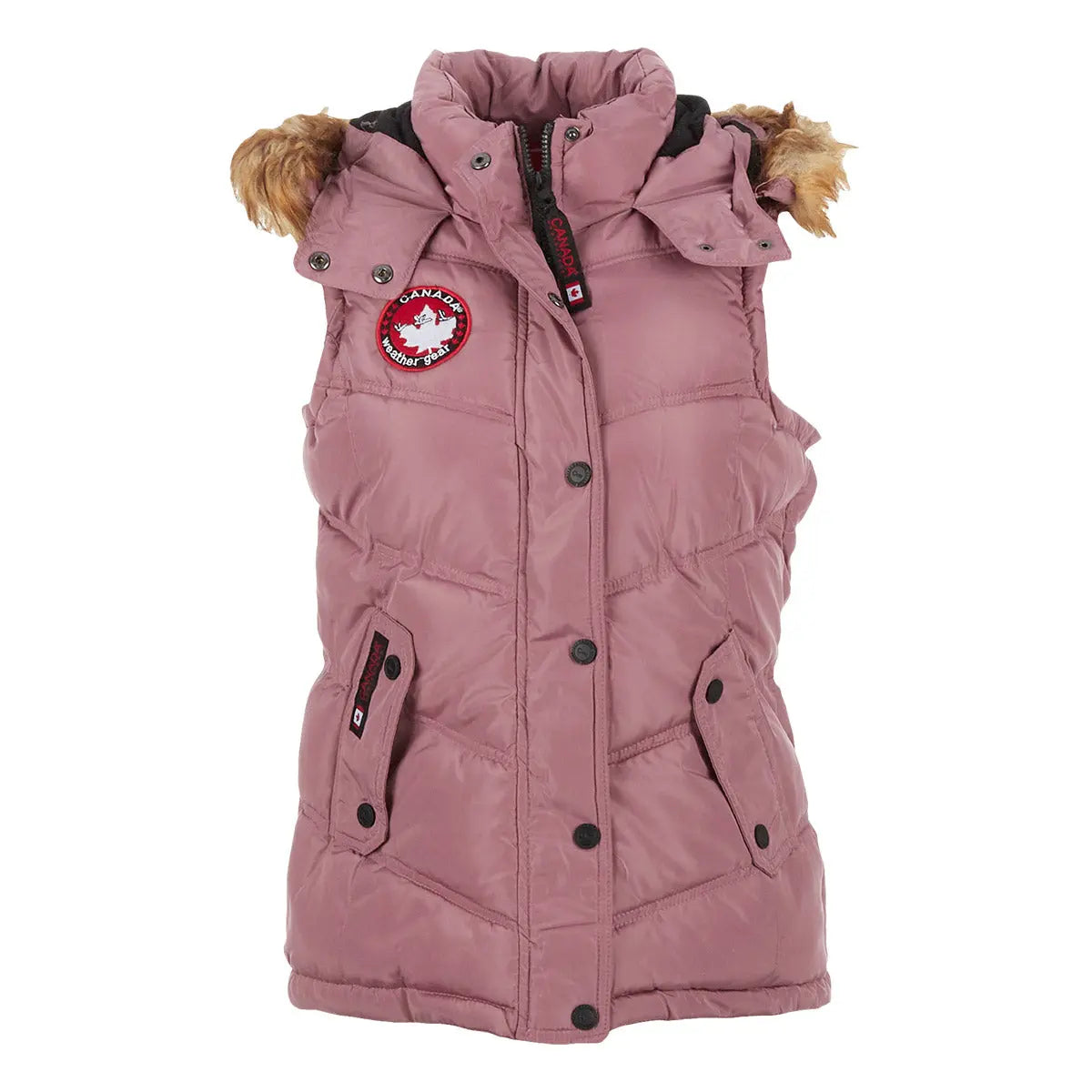 Canada Weather Gear Women's Puffer Vest with Faux Fur Trim Hood Pink Haze Vests - Tophatter Daily Deals