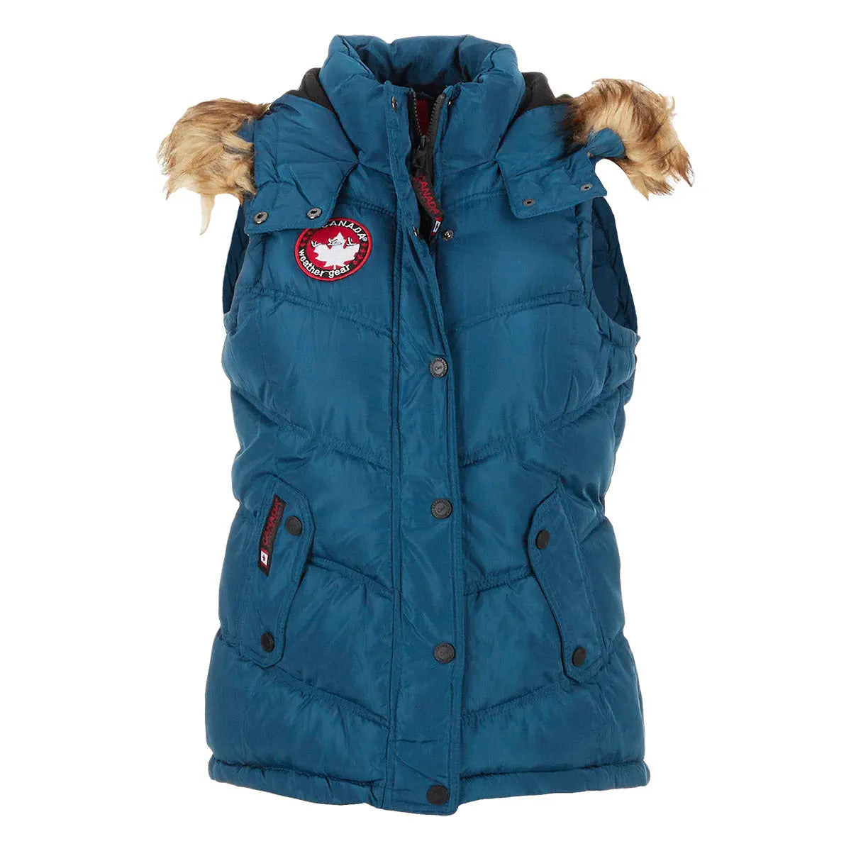 Canada Weather Gear Women's Puffer Vest with Faux Fur Trim Hood Peacock Vests - Tophatter Daily Deals