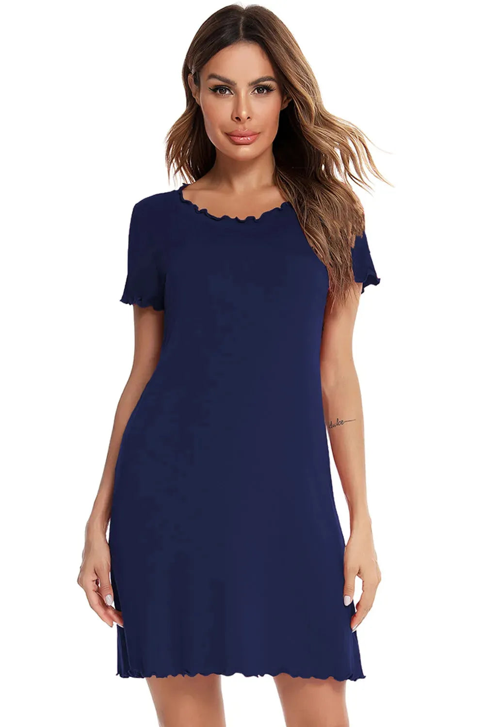 Round Neck Short Sleeve Lounge Dress Sleep Dresses - Tophatter Daily Deals