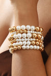 White 5pcs Pearl Beaded Bracelet Set White ONE SIZE Alloy Bracelets - Tophatter Daily Deals