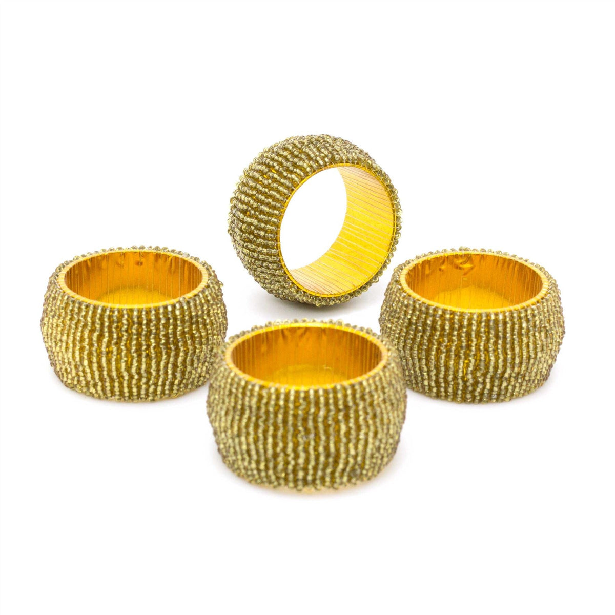 Set Of 4 Deluxe Gold Napkin Rings | Christmas Napkin Holder | Chic Beaded Glass Serviette Rings Table Napkin Holder Napkin Rings - Tophatter Daily Deals