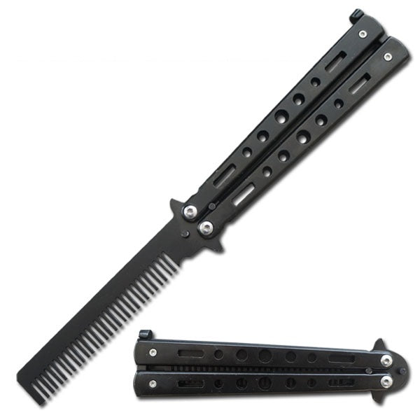 Practice Black Metal Butterfly Trainer Knife Blade Comb Brush - Tophatter's Guns'N'Weapons Store Collectible Weapons - Tophatter Daily Deals