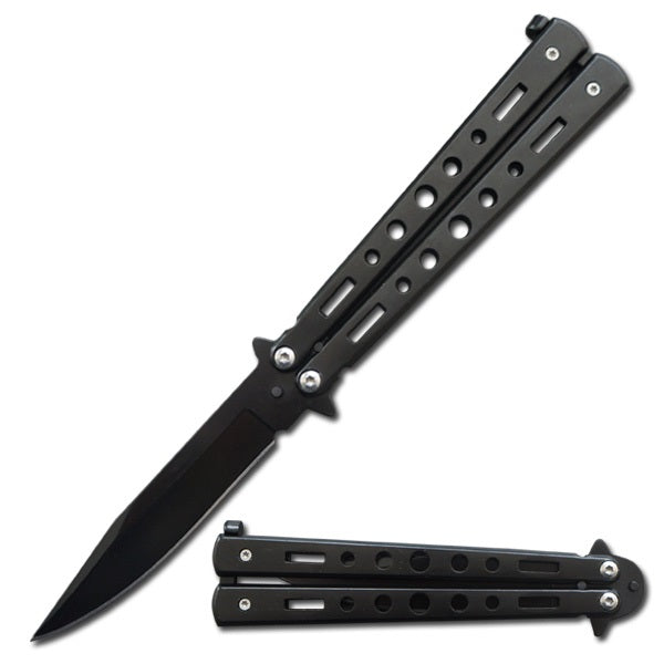 5" Closed Length Heavy Duty Night Echo Butterfly Knife Black - TOPHATTER'S ARMORY DEALS Collectible Weapons - Tophatter Daily Deals