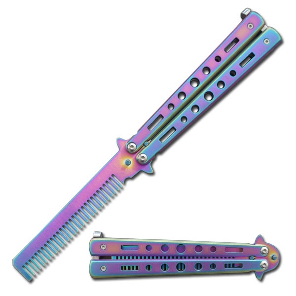 Practice Titanium Metal Butterfly Trainer Knife Blade Comb Brush - Tophatter's Inc. Weapons Store Online Collectible Weapons - Tophatter Daily Deals