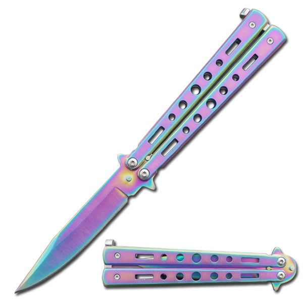 5" Closed Length Moonlight Masquerade Titanium Butterfly Knife Collectible Weapons - Tophatter Daily Deals