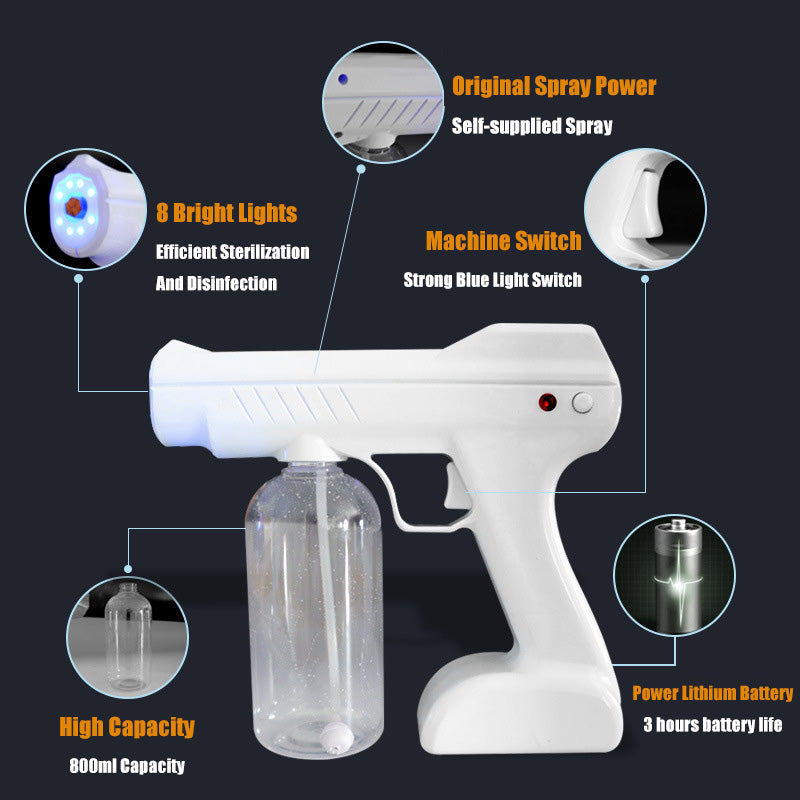 Blue Light Atomizing Spray Gun Handheld Wireless Atomizing Fogger Disinfection Sprayer Nano Sprayer Household Supplies 0 - Tophatter Daily Deals