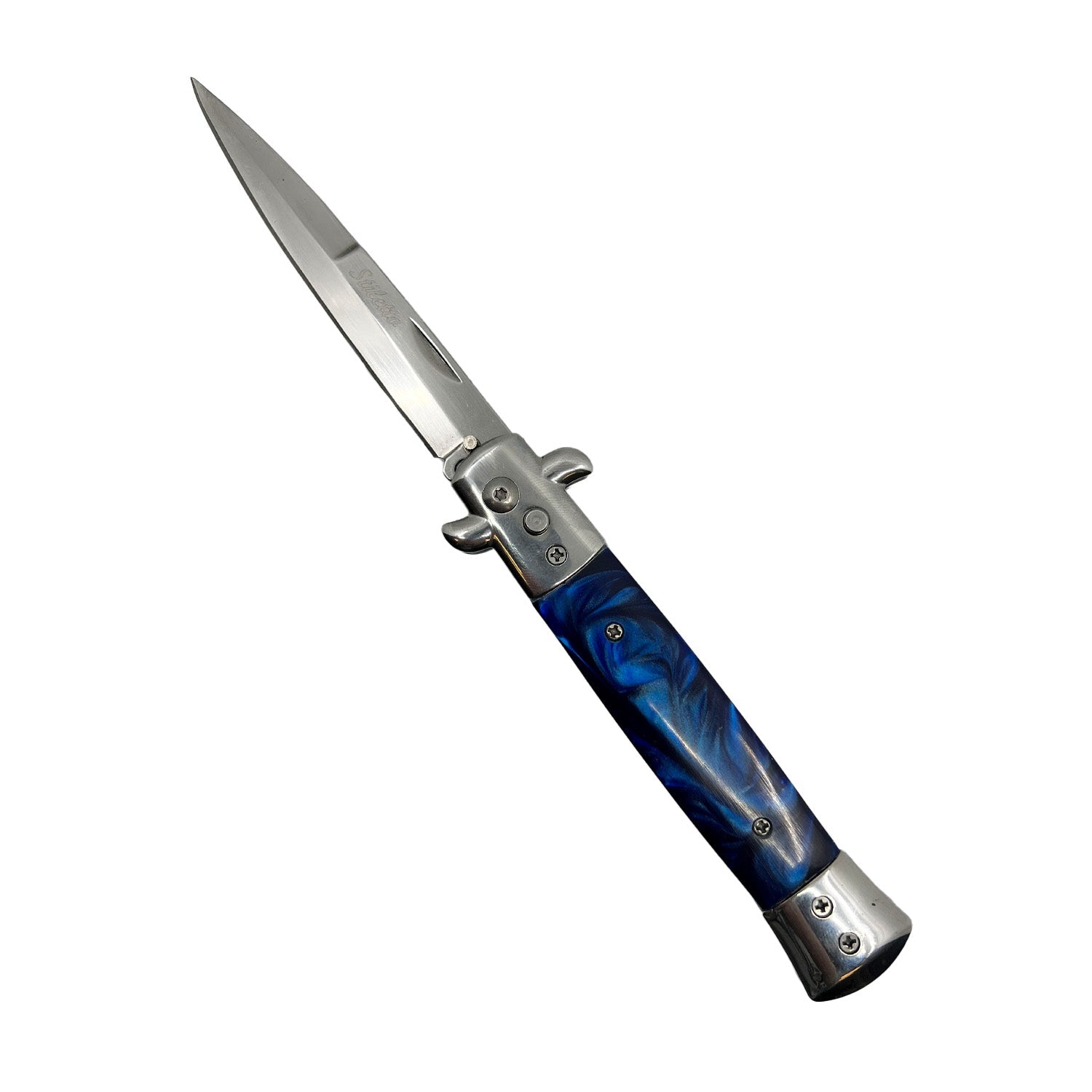 9” Automatic Out-The-Side Knife Blue Marble - Tophatter Daily Deals