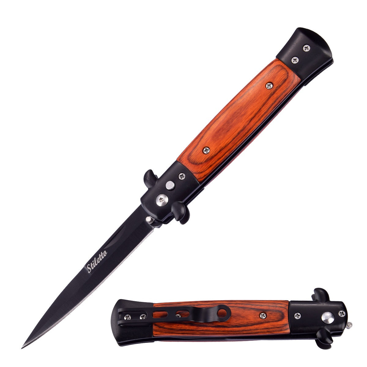 5" Closed Classic Stiletto Automatic Switch Blade Knife - Pakkawood Handle - Tophatter's Inc. Weapons Store Online Collectible Weapons - Tophatter Daily Deals