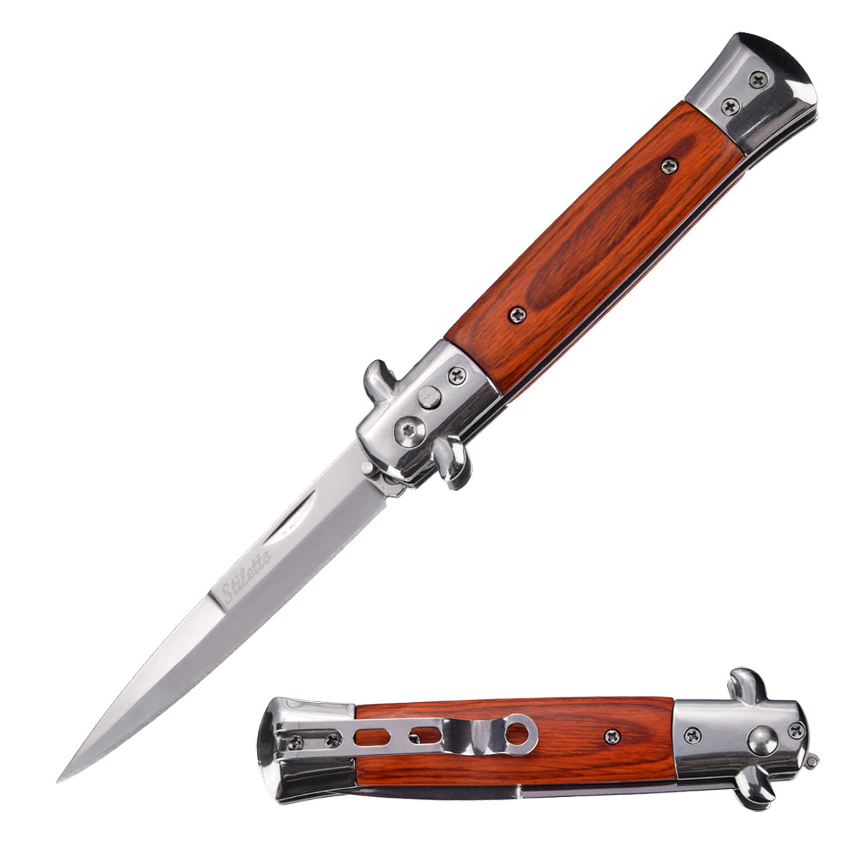 5" Closed Classic Stiletto Automatic SwitchBlade Knife - Pakkawood Handle - Tophatter's Inc. Weapons Store Online Collectible Weapons - Tophatter Daily Deals