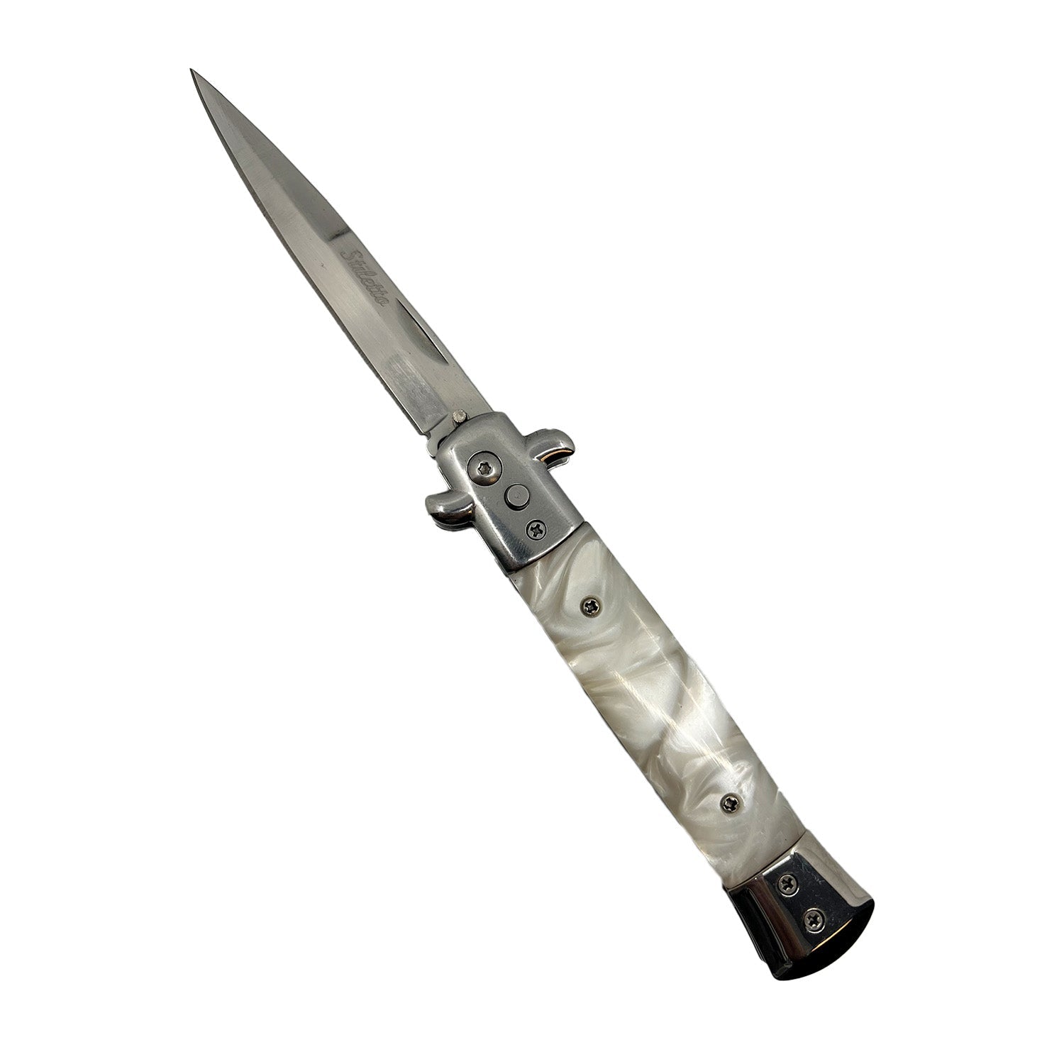 9” Automatic Out-The-Side Knife White Marble - Tophatter Daily Deals