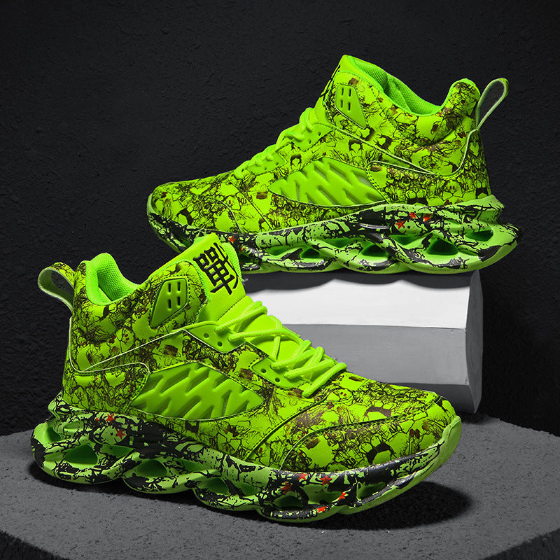 Basketball shoes men trend camouflage graffiti hand drawn Green 0 - Tophatter Daily Deals