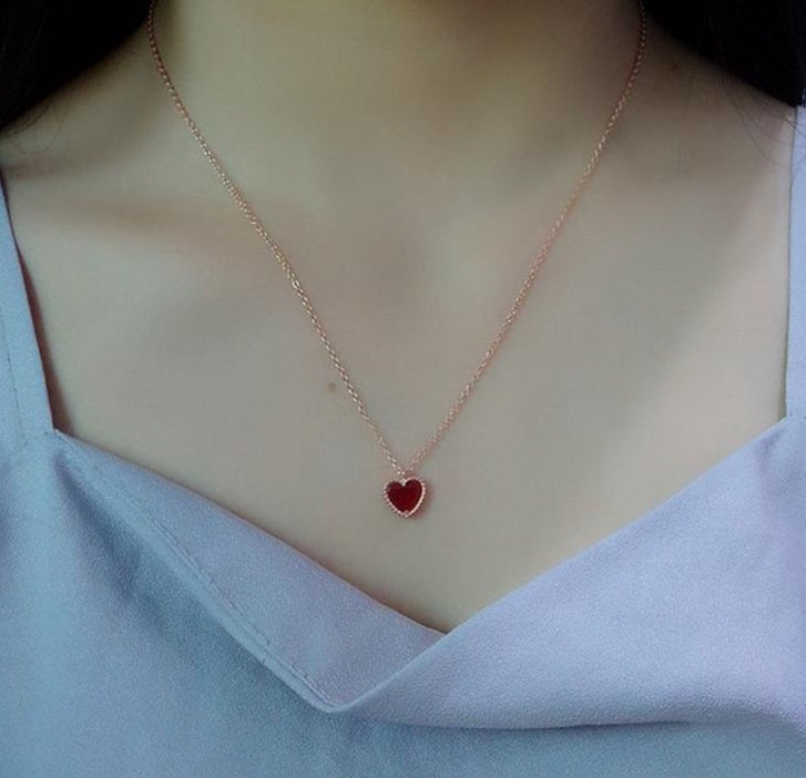 925 Sterling Silver Gold Plated Red Agate Heart-shaped Pendant 0 - Tophatter Daily Deals