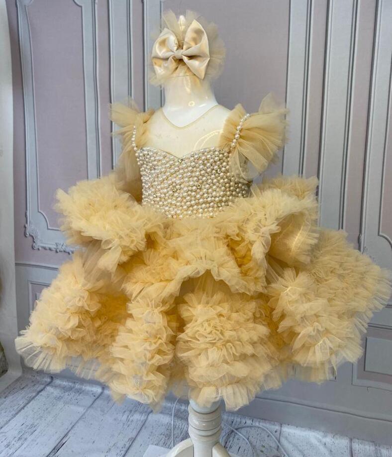 Baby Girl One Year Old Dress Birthday Princess Dress Piano Playing Tulle Tutu Khaki 0 - Tophatter Daily Deals