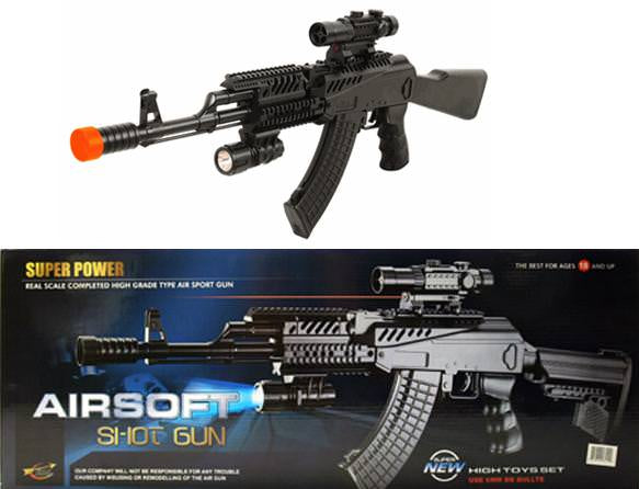 Spring Tactical AK47 Rifle Airsoft Gun With Laser AND Flash Light AIR SOFT Collectible Weapons - Tophatter Daily Deals
